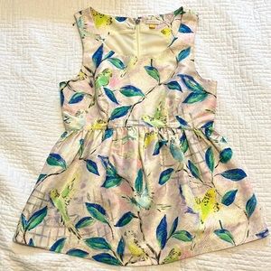 Anthropologie bird print zip back peplum sleeveless blouse size 2